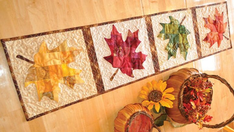 Sewing: Autumn Leaves Quilted Table Runner or Placements