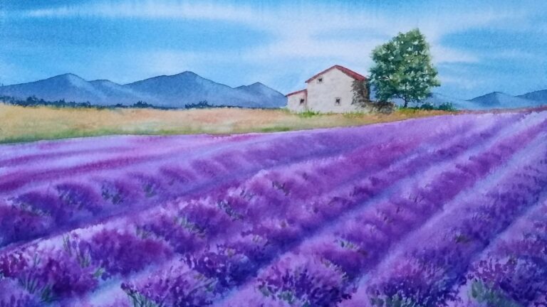 Lavender Fields in Watercolor